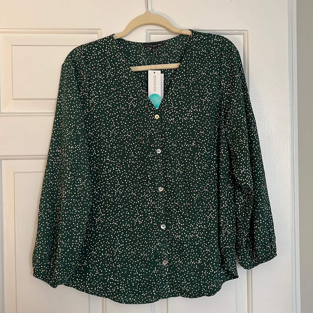Polka Dot Blouse (NWT) - green size medium